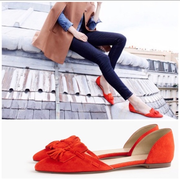 J.Crew Orange Suede Tassel Pointed Toe Flat